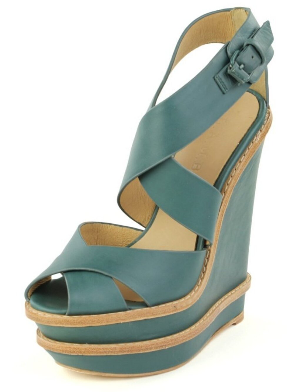 Gwen Stefani L.A.M.B. Angela Teal Sage Platform Wedge Sandal Heels